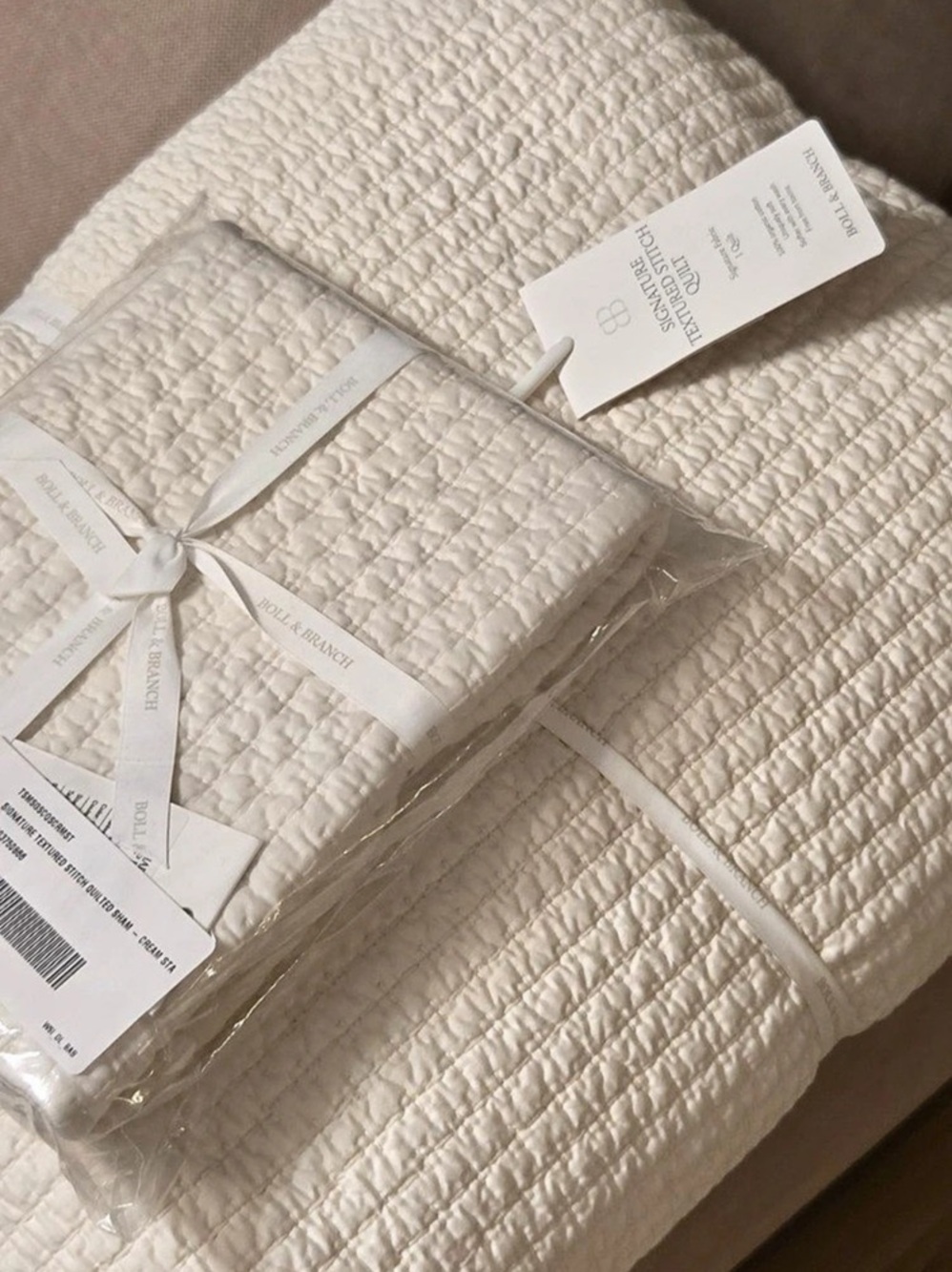 NWT Boll & Branch Signature Textured Stitch Quilt Twin/Twin XL + 1 Standard Sham